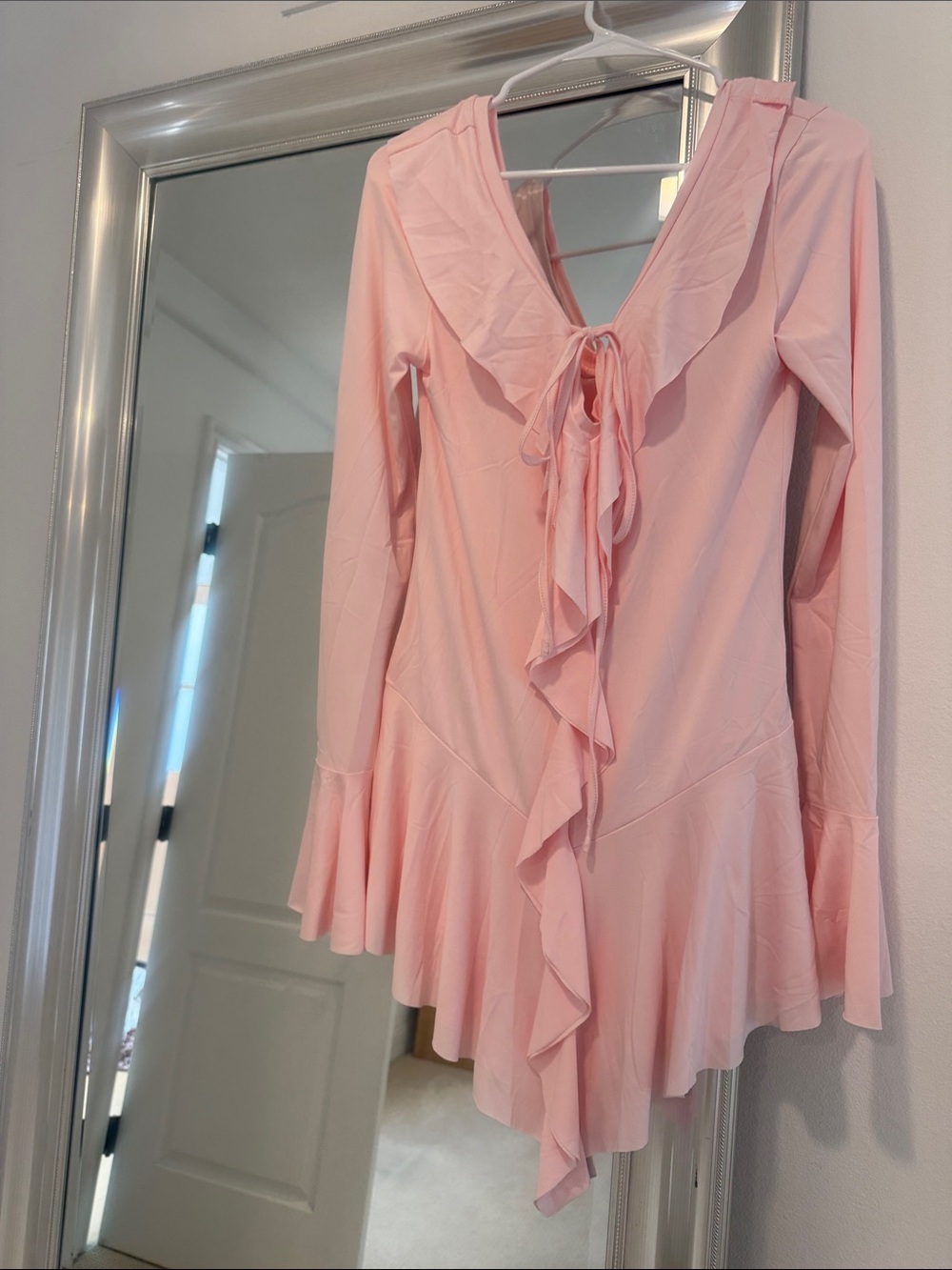 Beach Cover Up  Pink Ruffle Mini Dress